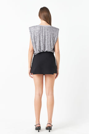 ENDLESS ROSE - Sequin Shoulder Pad Top - T-SHIRTS available at Objectrare