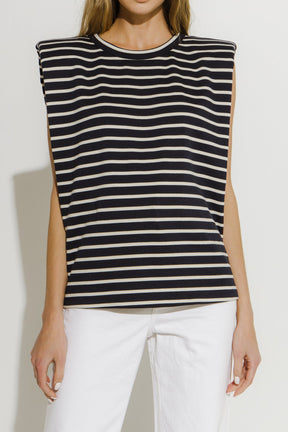 ENGLISH FACTORY - English Factory - Padded Shoulder Stripe T-Shirt - T-SHIRTS available at Objectrare