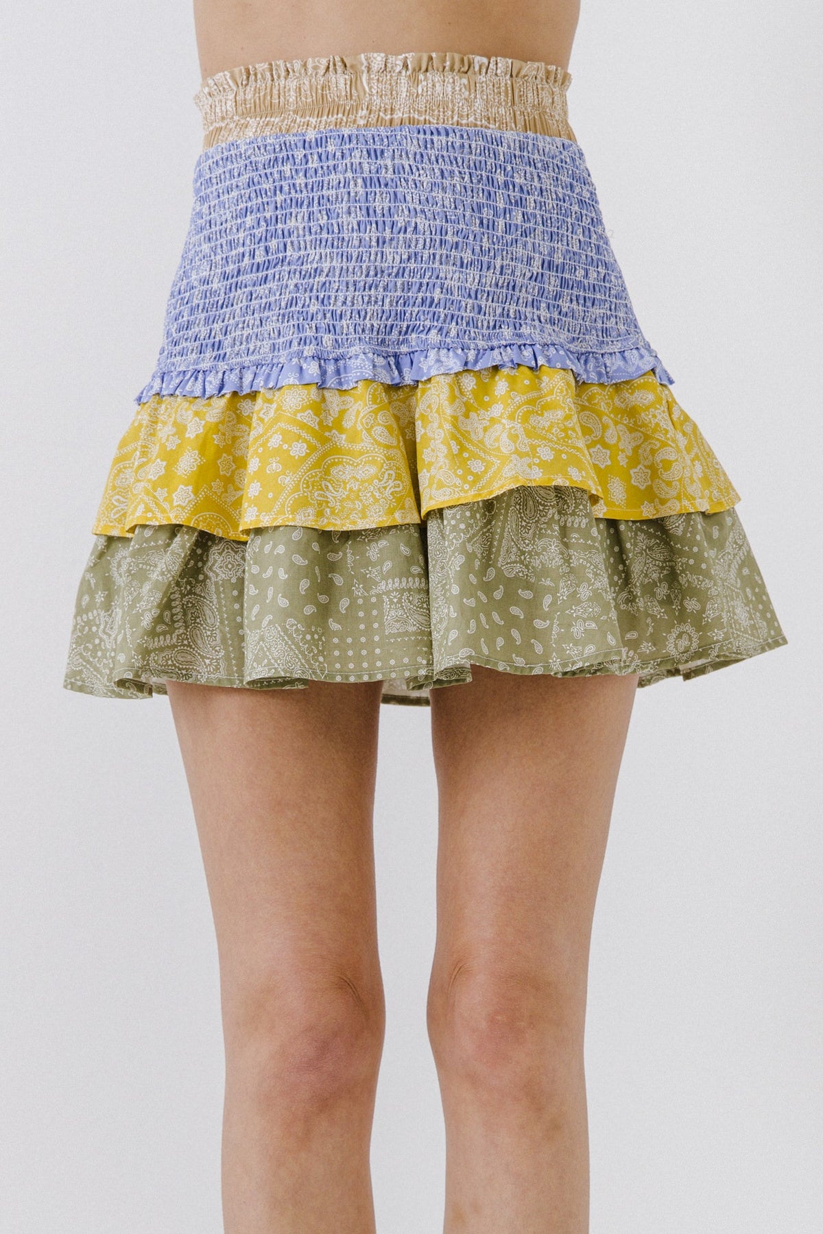 ENGLISH FACTORY - Paisley Colorblock Ruffled Mini Skirt - SKIRTS available at Objectrare