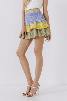 ENGLISH FACTORY - Paisley Colorblock Ruffled Mini Skirt - SKIRTS available at Objectrare