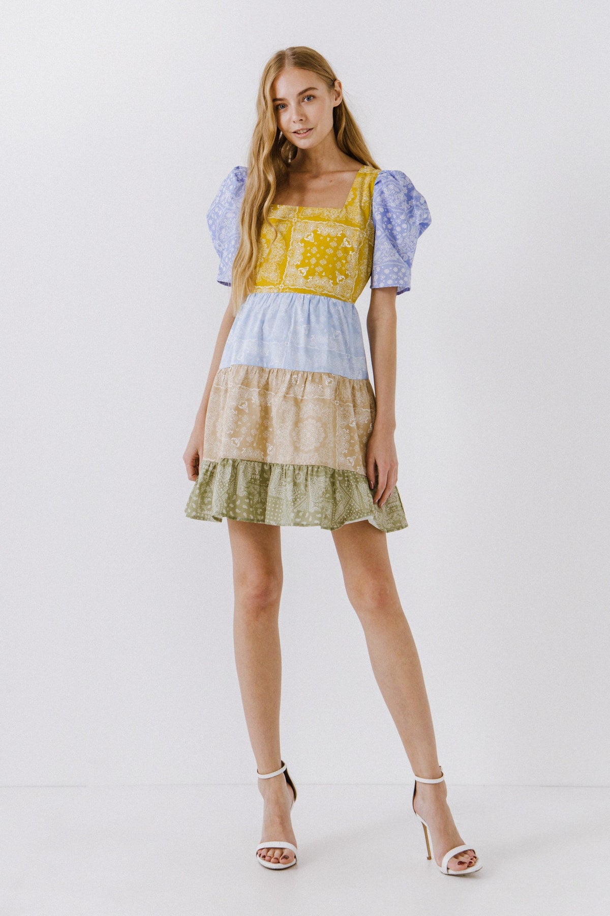 Colorblock Paisley Mini Dress