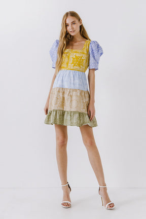 ENGLISH FACTORY - Colorblock Paisley Mini Dress - DRESSES available at Objectrare