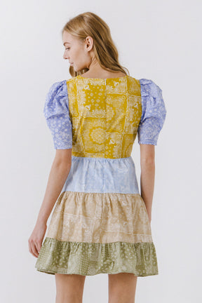 ENGLISH FACTORY - Colorblock Paisley Mini Dress - DRESSES available at Objectrare