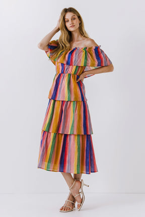 ENGLISH FACTORY - English Factory - Off-The-Shoulder Multi Striped Dress - DRESSES available at Objectrare