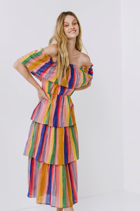 ENGLISH FACTORY - English Factory - Off-The-Shoulder Multi Striped Dress - DRESSES available at Objectrare