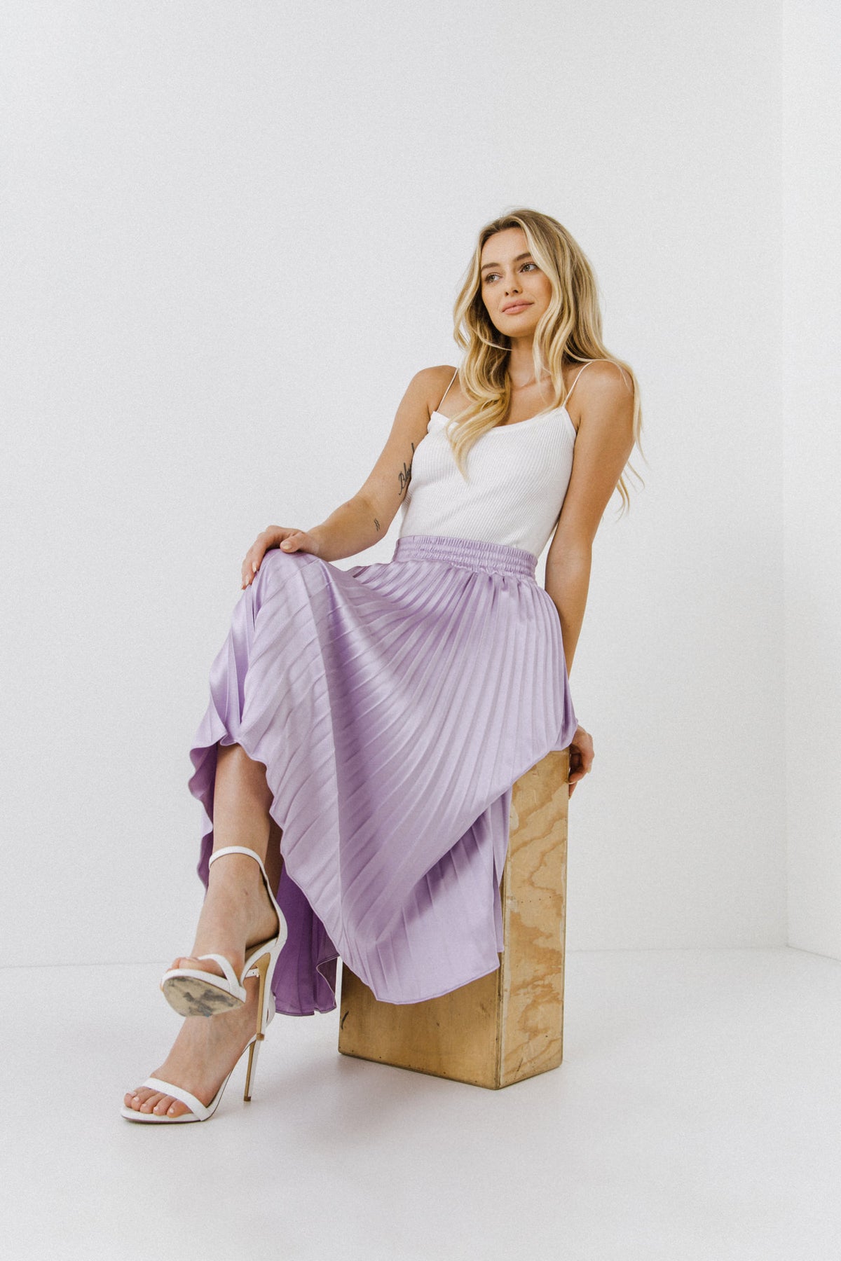 Pleated Satin Skirt