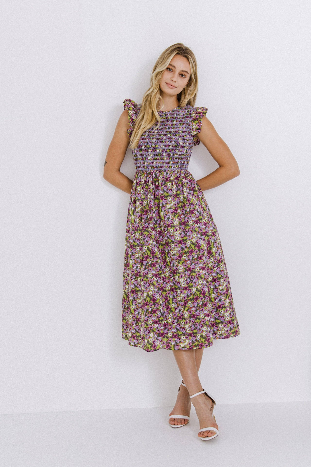 ENGLISH FACTORY - English Factory - Floral Smocked Sleeveless Midi Dress - DRESSES available at Objectrare