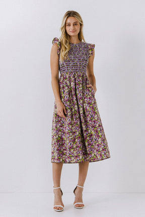 ENGLISH FACTORY - English Factory - Floral Smocked Sleeveless Midi Dress - DRESSES available at Objectrare