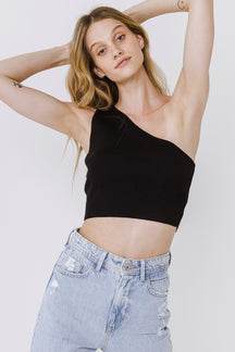 ENDLESS ROSE - One Shoulder Knit Crop Top - SWEATERS & KNITS available at Objectrare