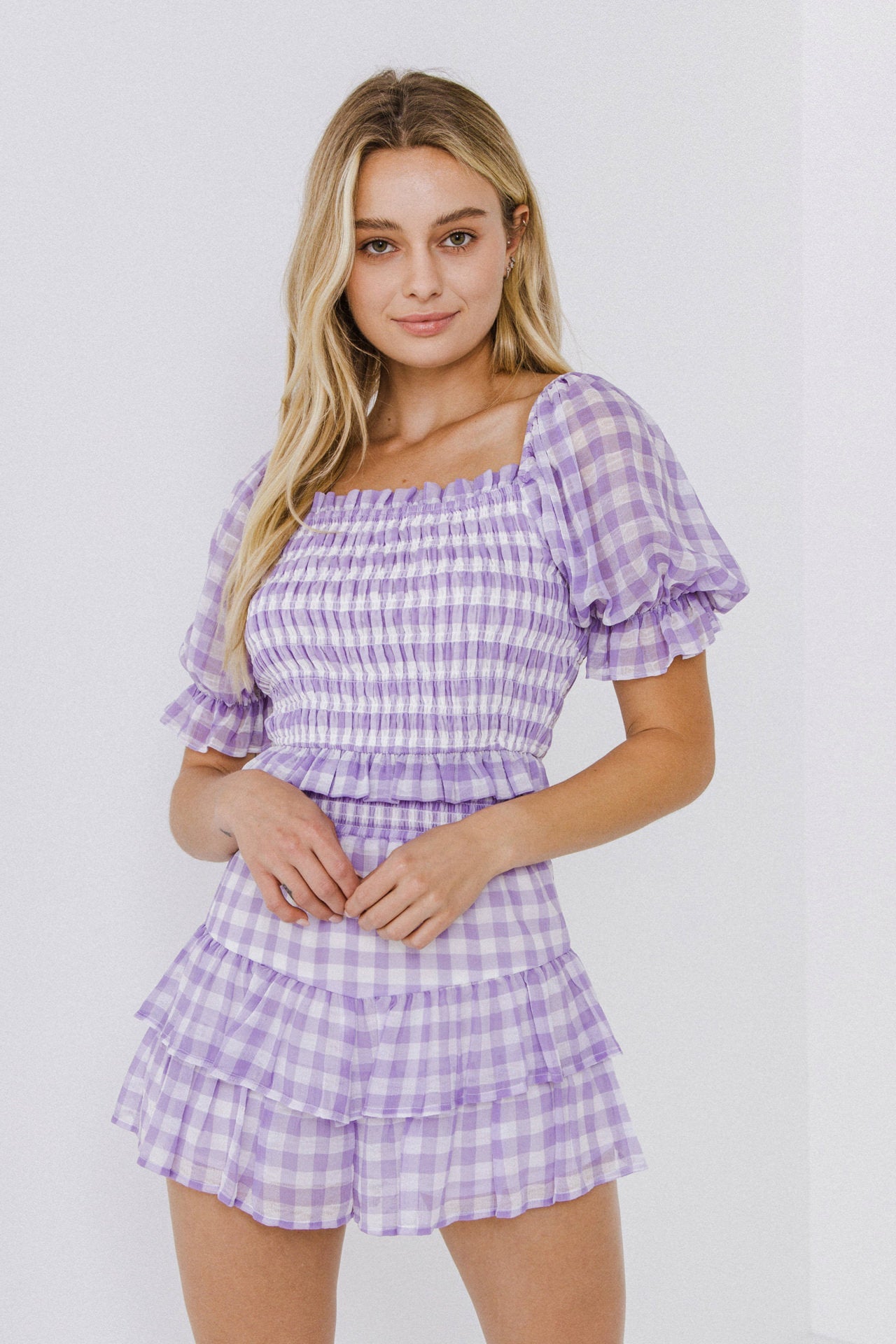 ENGLISH FACTORY - Gingham Print Smocked Top - TOPS available at Objectrare