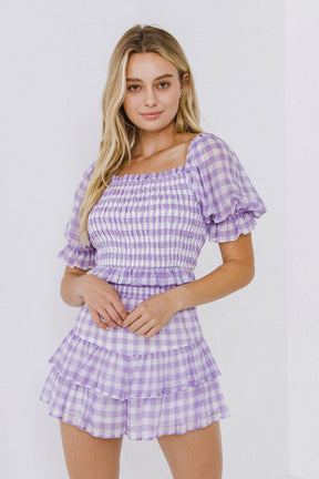 ENGLISH FACTORY - English Factory - Gingham Print Smocked Top - TOPS available at Objectrare