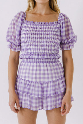 ENGLISH FACTORY - Gingham Print Smocked Top - TOPS available at Objectrare