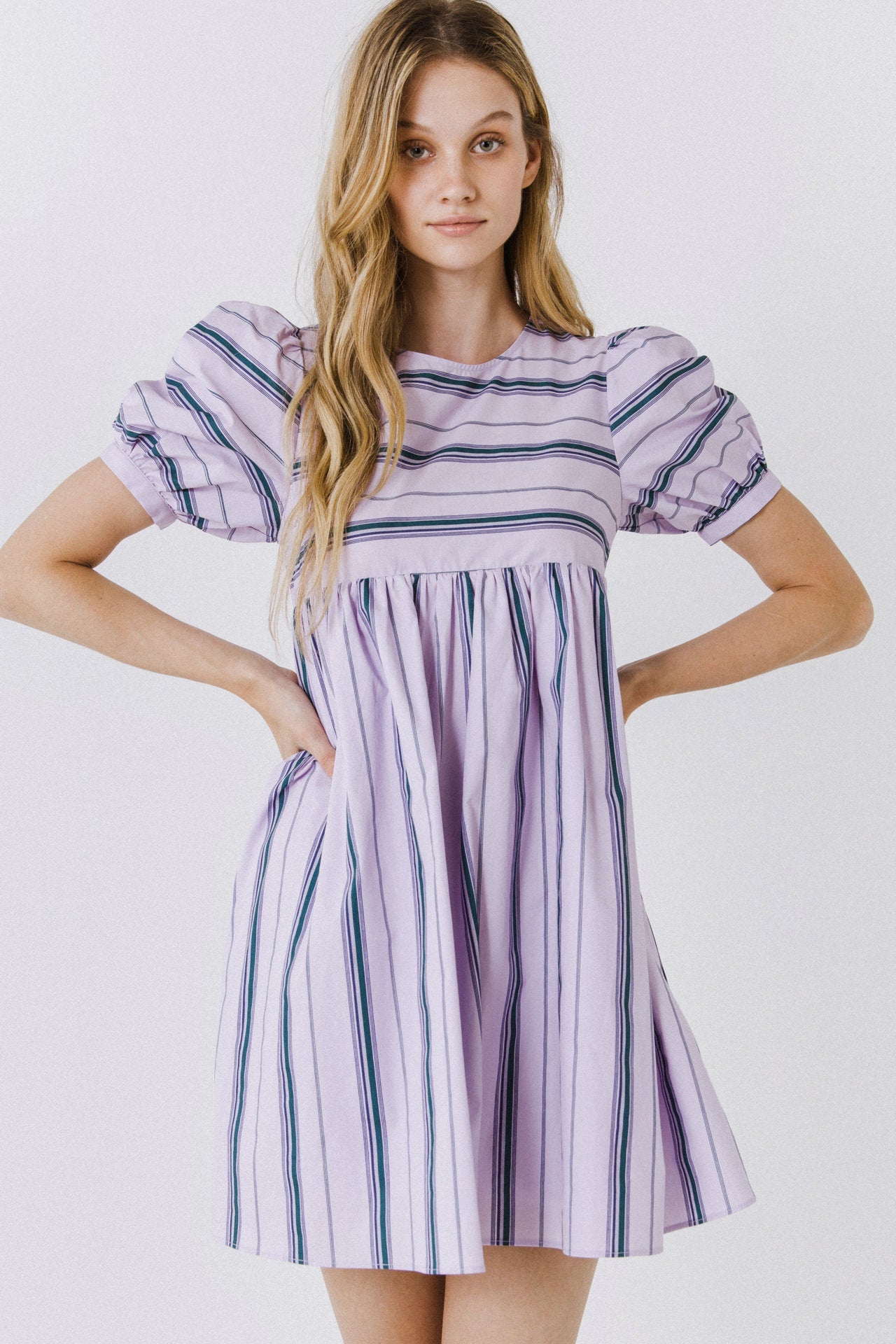 ENGLISH FACTORY - English Factory - Puff Sleeve Striped Mini Dress - DRESSES available at Objectrare