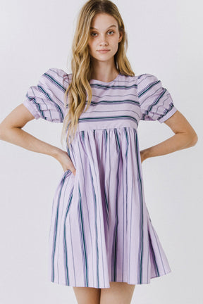 ENGLISH FACTORY - English Factory - Puff Sleeve Striped Mini Dress - DRESSES available at Objectrare