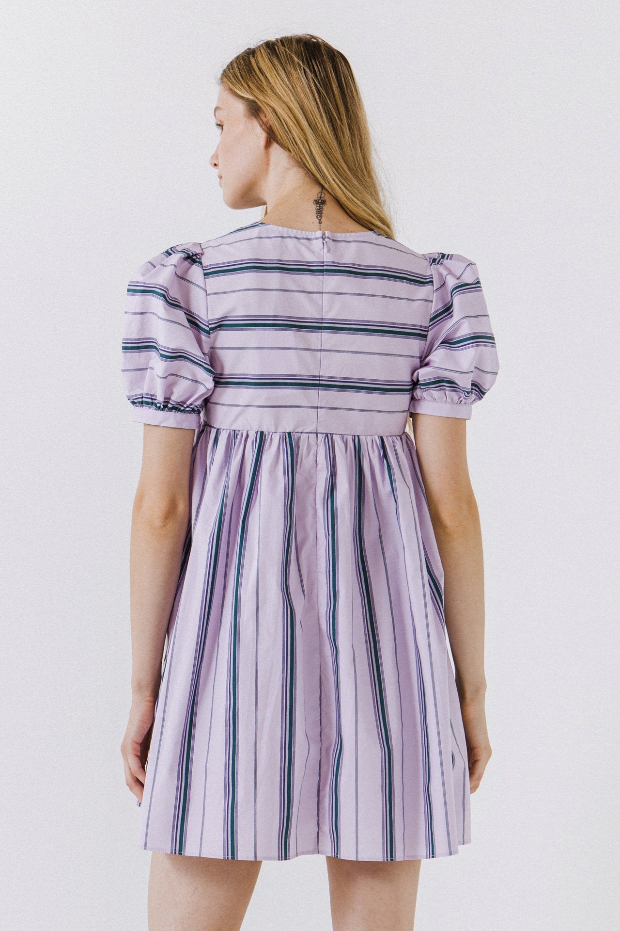 ENGLISH FACTORY - English Factory - Puff Sleeve Striped Mini Dress - DRESSES available at Objectrare