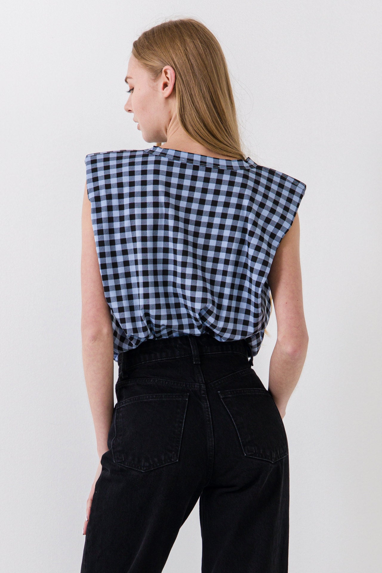 ENDLESS ROSE - Endless Rose - Gingham Print Shoulder Pad T-Shirt - T-SHIRTS available at Objectrare