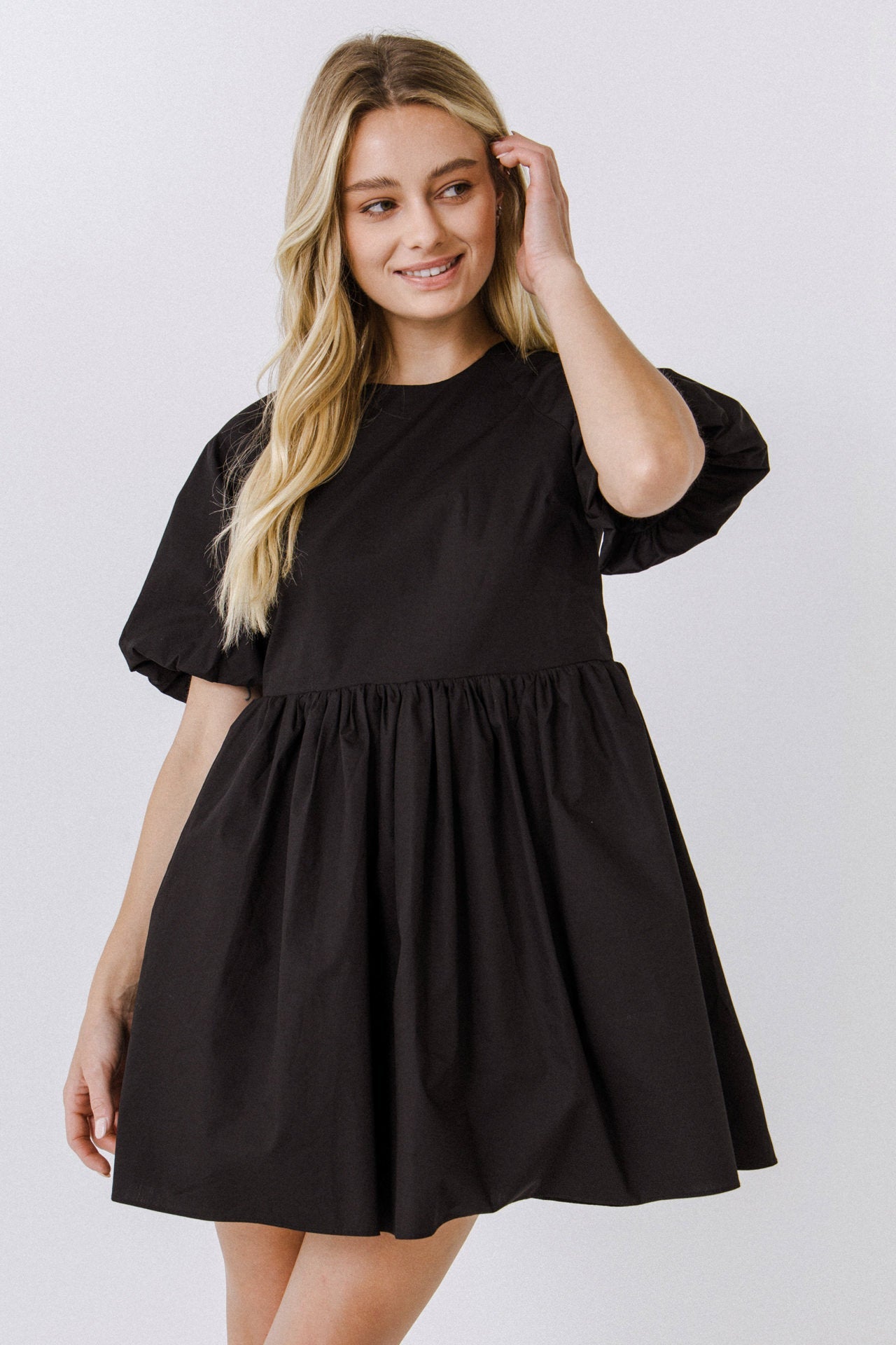 Short Balloon Sleeve Mini Dress