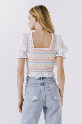 FREE THE ROSES - Multicolor Smocked Top - TOPS available at Objectrare