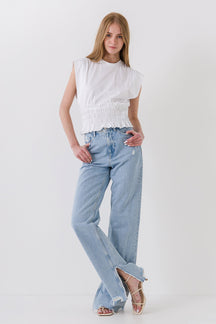 ENDLESS ROSE - Smocked Waist T-Shirt - TOPS available at Objectrare