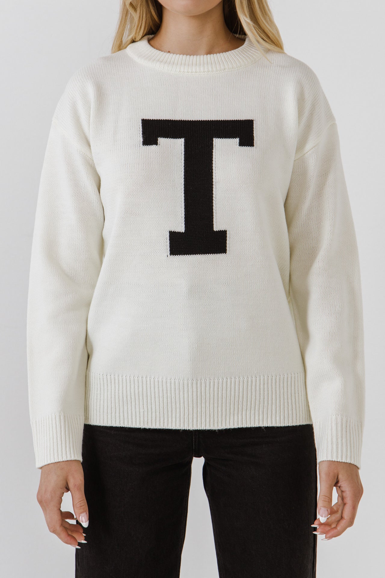 ENGLISH FACTORY - Alphabet Motif Sweater - SWEATERS & KNITS available at Objectrare