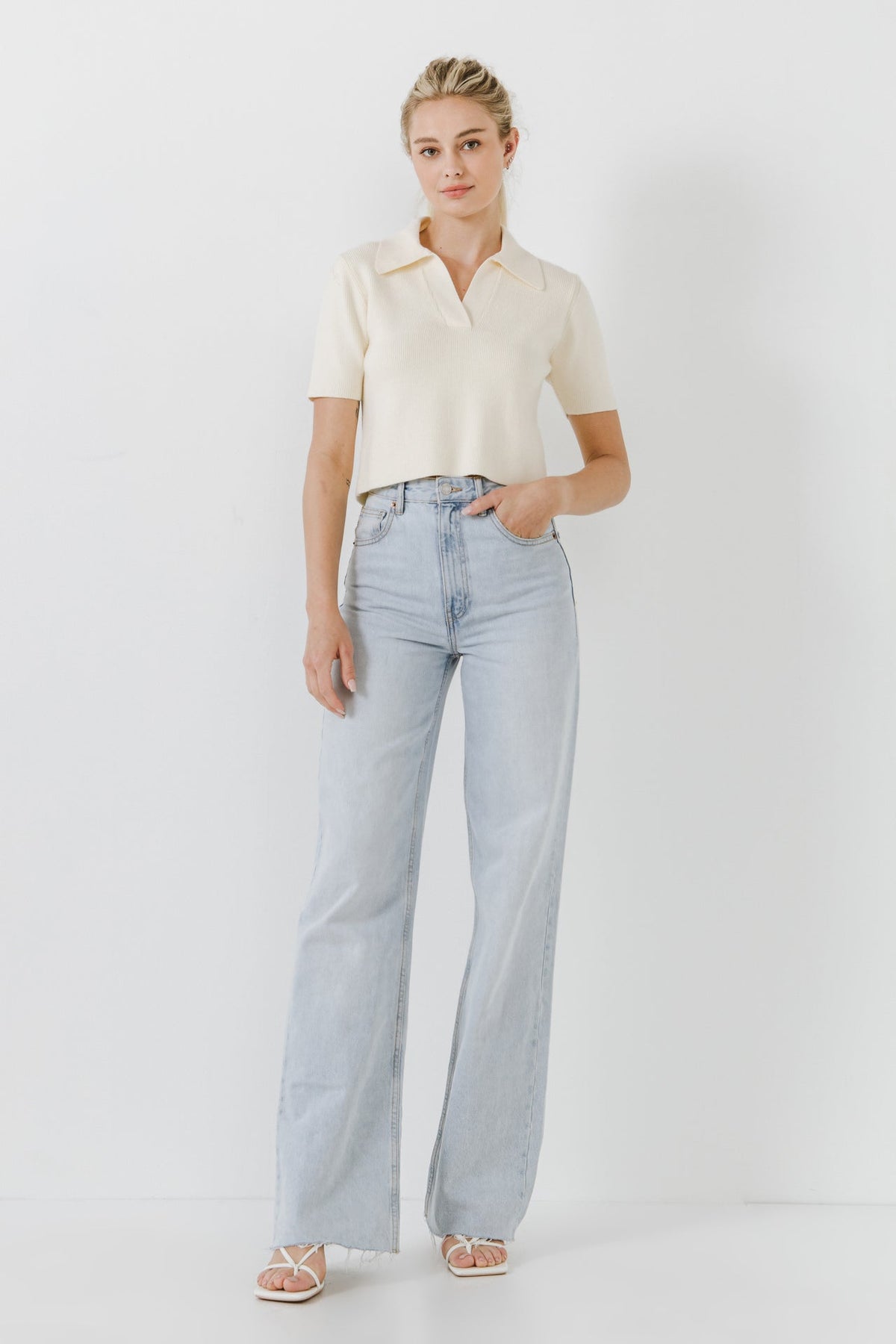 ENGLISH FACTORY - Polo Collar Crop Knit Sweater - SWEATERS & KNITS available at Objectrare