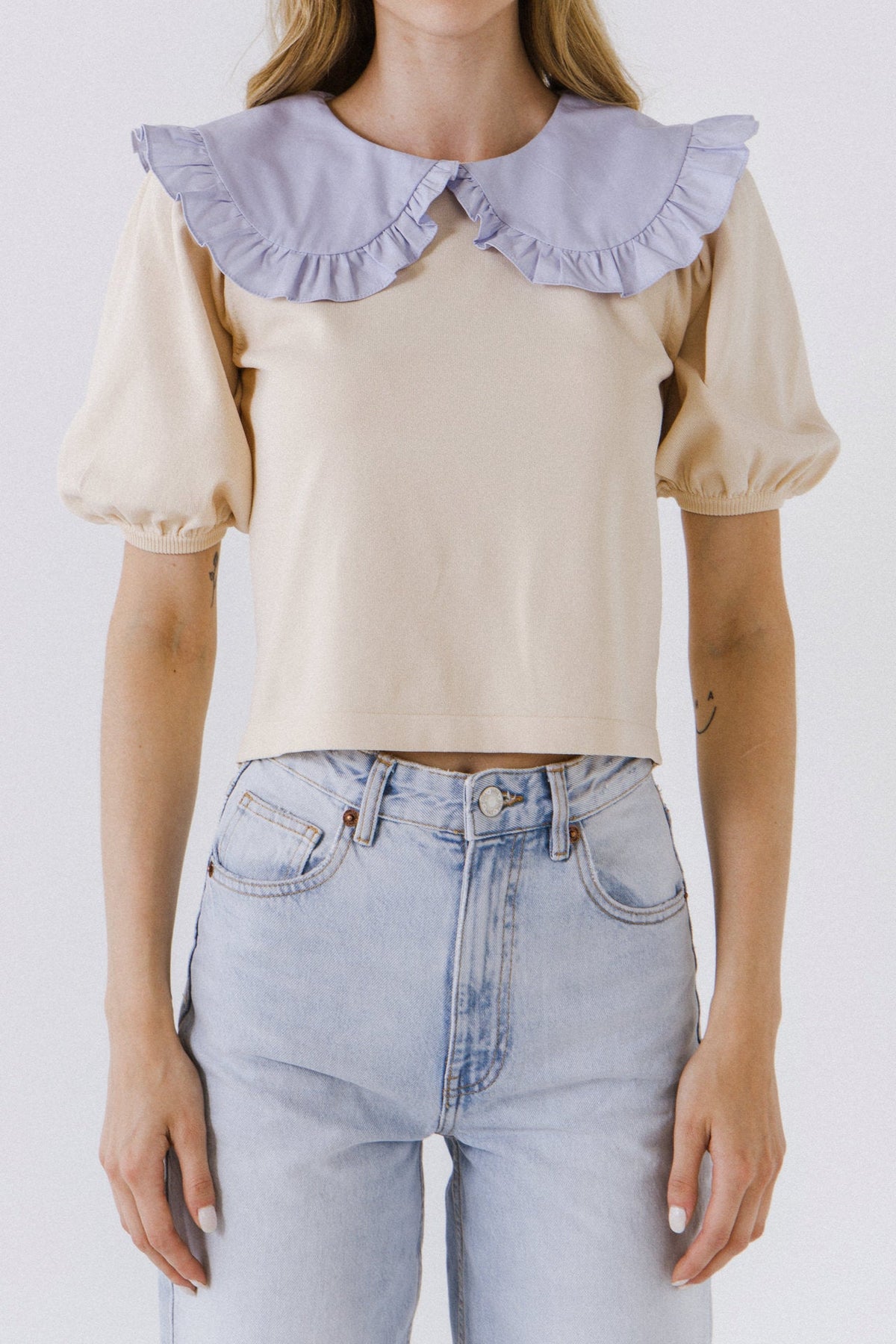 ENGLISH FACTORY - Oversized Ruffled Collar Knit Top - SWEATERS & KNITS available at Objectrare