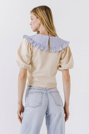 ENGLISH FACTORY - Oversized Ruffled Collar Knit Top - SWEATERS & KNITS available at Objectrare