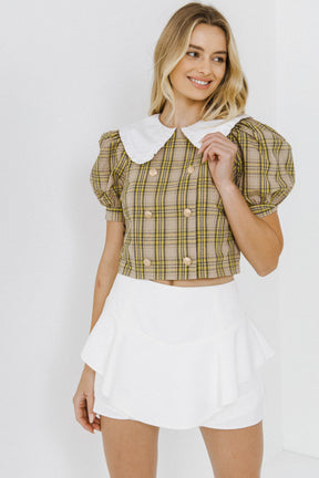ENGLISH FACTORY - Oversized Collar Check Top - TOPS available at Objectrare