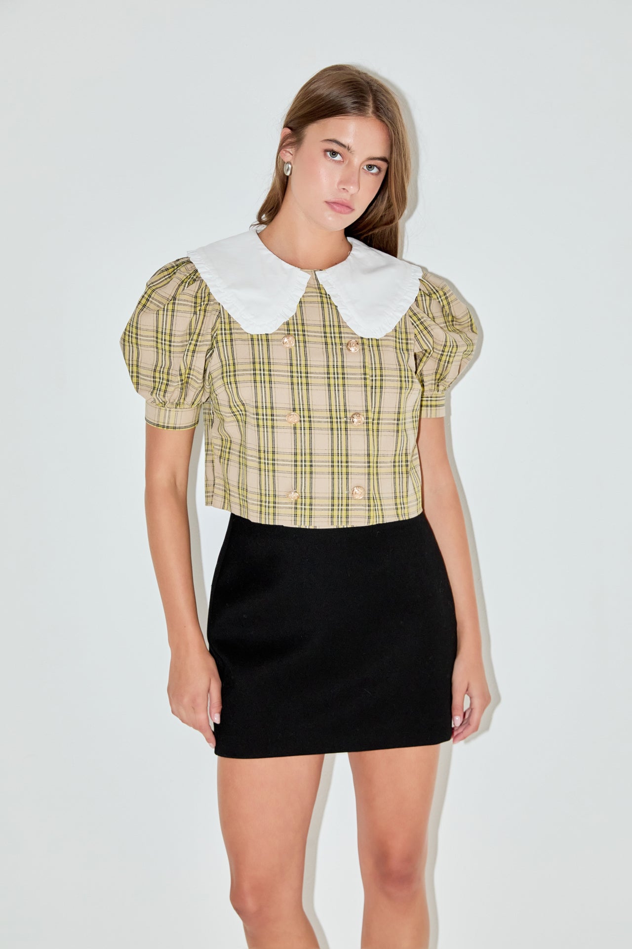 ENGLISH FACTORY - Oversized Collar Check Top - TOPS available at Objectrare