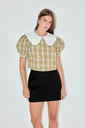 ENGLISH FACTORY - Oversized Collar Check Top - TOPS available at Objectrare