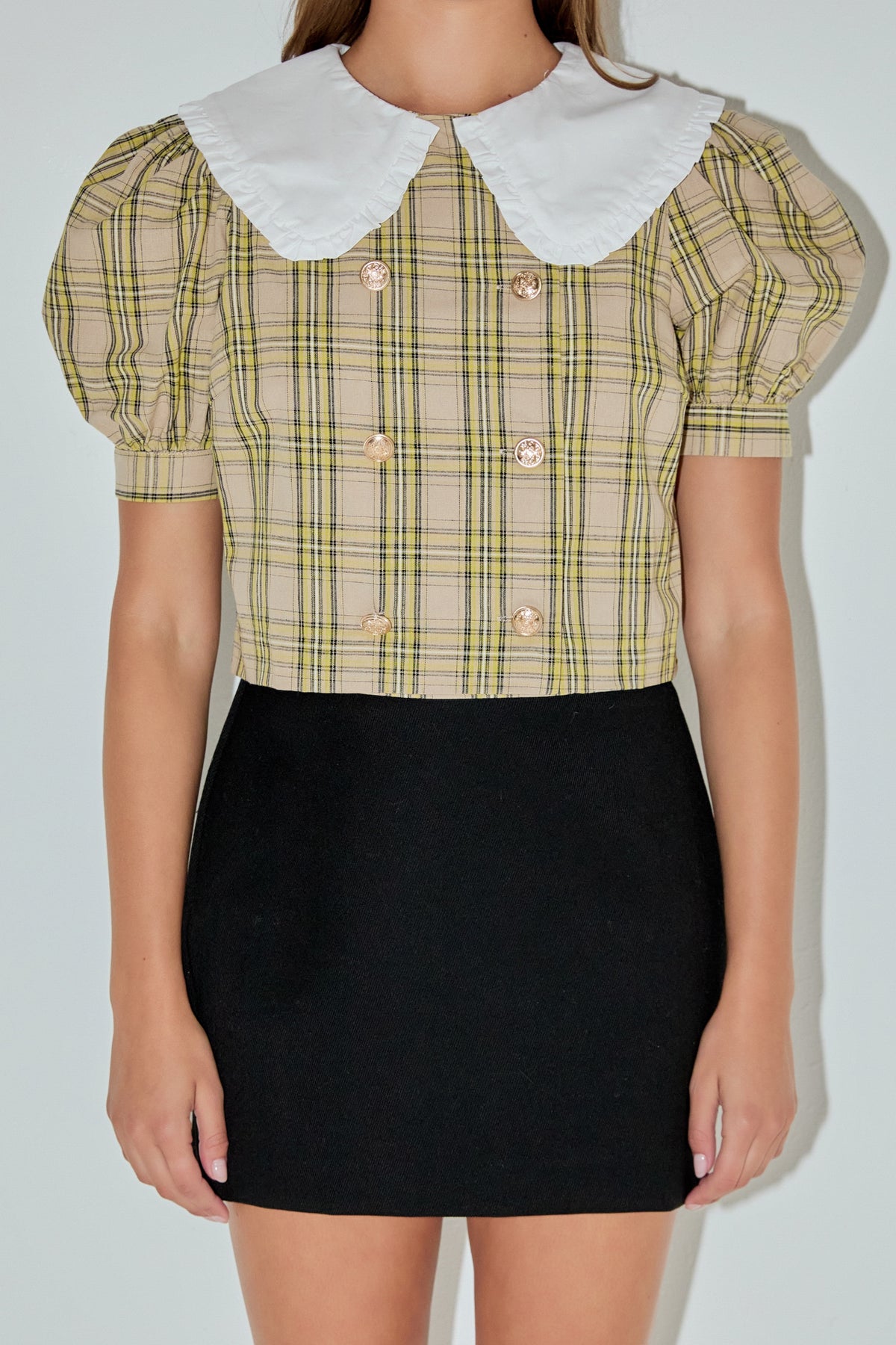 ENGLISH FACTORY - Oversized Collar Check Top - TOPS available at Objectrare