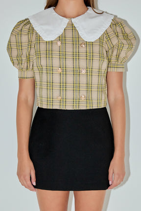 ENGLISH FACTORY - Oversized Collar Check Top - TOPS available at Objectrare