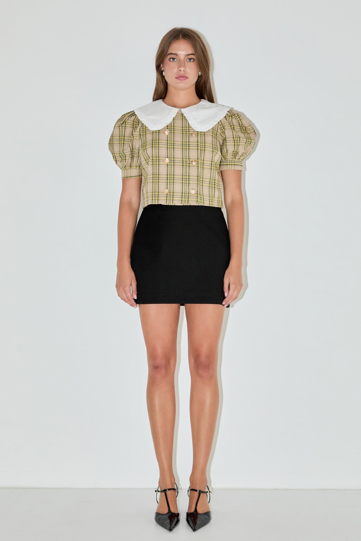 ENGLISH FACTORY - Oversized Collar Check Top - TOPS available at Objectrare