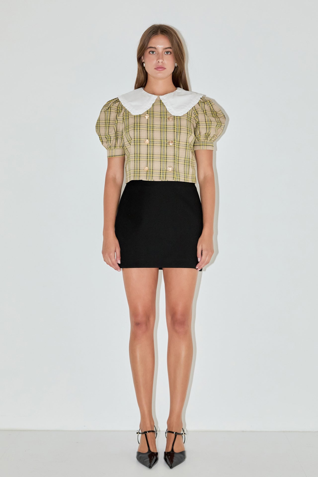 ENGLISH FACTORY - Oversized Collar Check Top - TOPS available at Objectrare