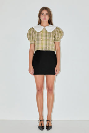 ENGLISH FACTORY - Oversized Collar Check Top - TOPS available at Objectrare
