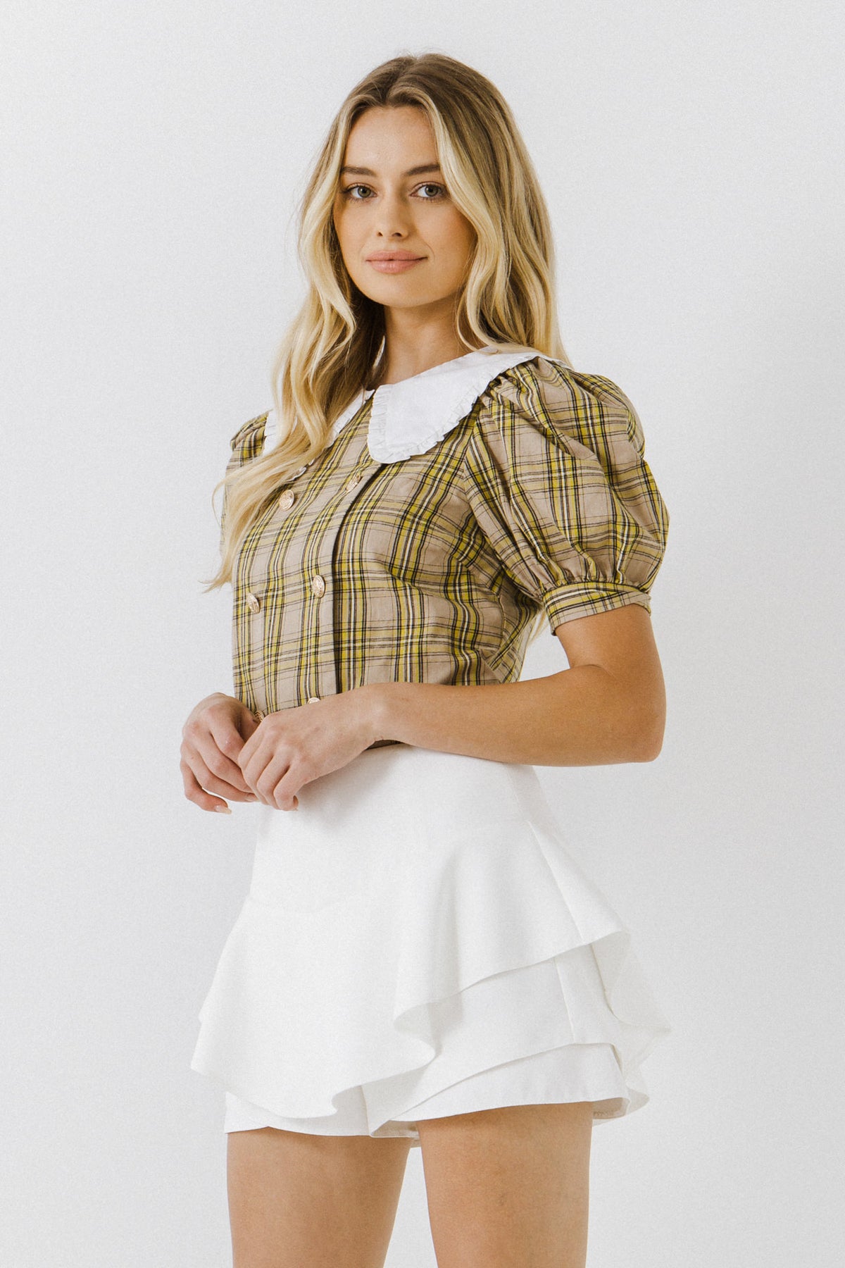 ENGLISH FACTORY - Oversized Collar Check Top - TOPS available at Objectrare