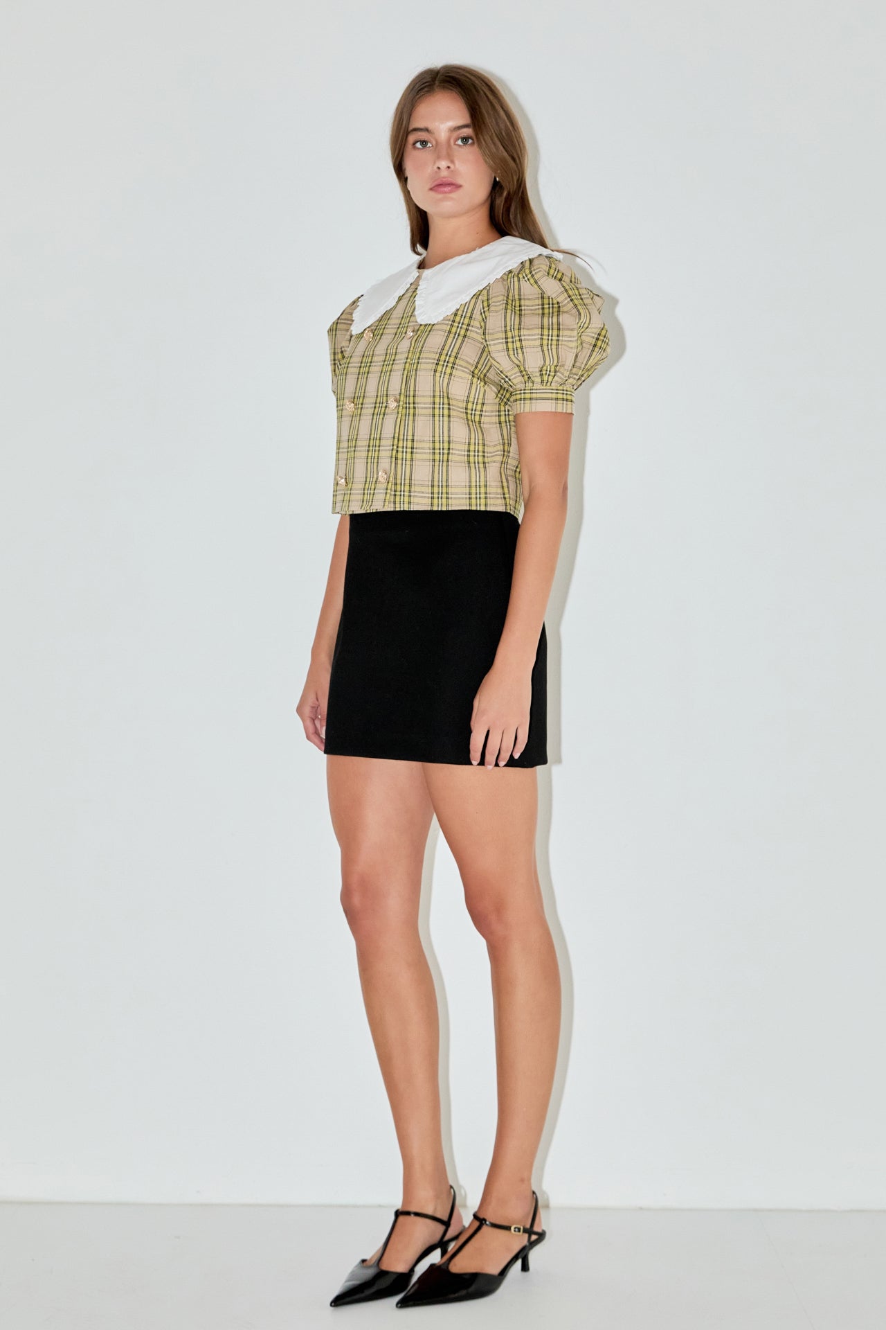 ENGLISH FACTORY - Oversized Collar Check Top - TOPS available at Objectrare