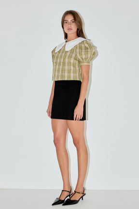 ENGLISH FACTORY - Oversized Collar Check Top - TOPS available at Objectrare