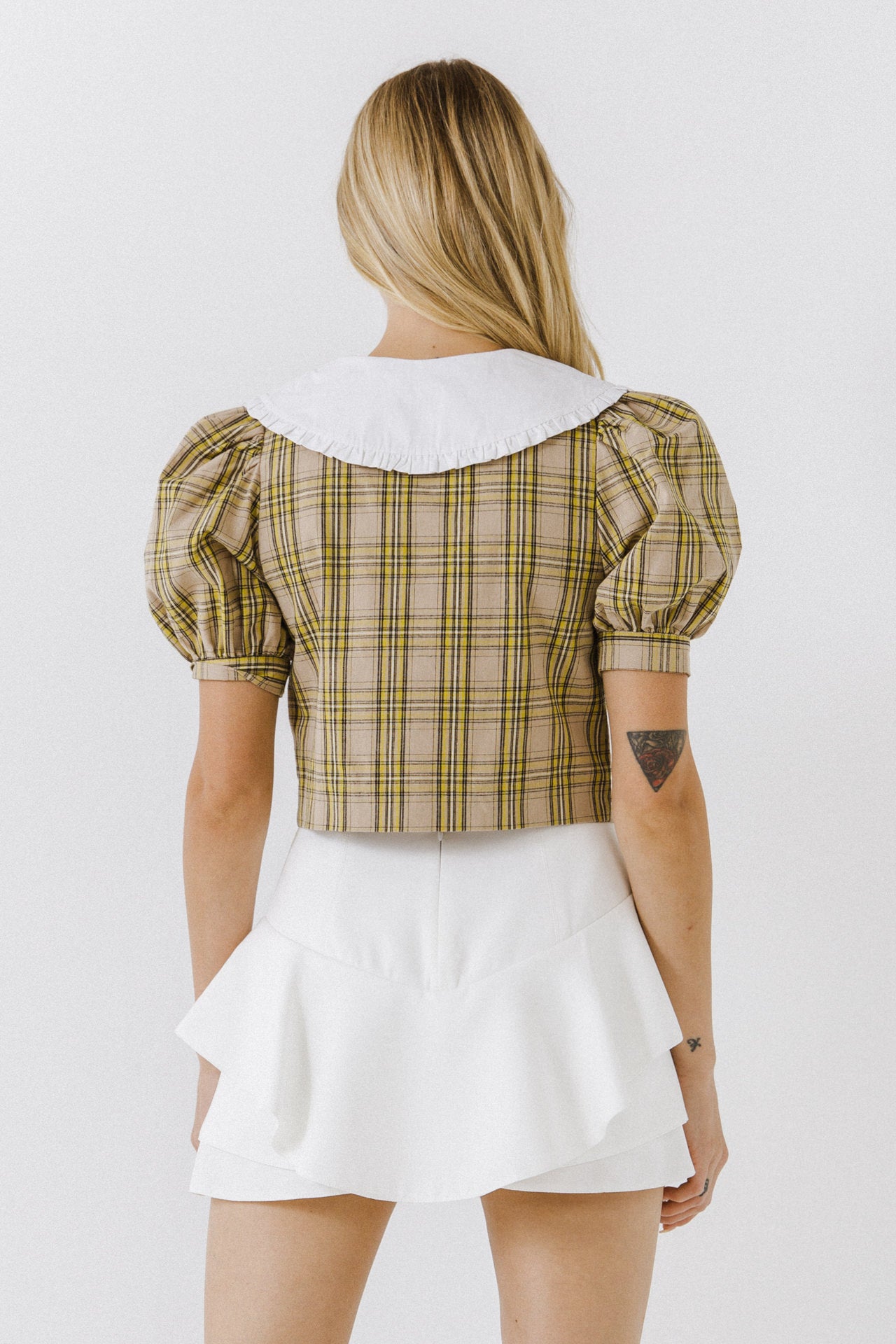ENGLISH FACTORY - Oversized Collar Check Top - TOPS available at Objectrare