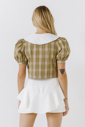 ENGLISH FACTORY - Oversized Collar Check Top - TOPS available at Objectrare