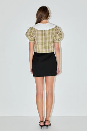 ENGLISH FACTORY - Oversized Collar Check Top - TOPS available at Objectrare