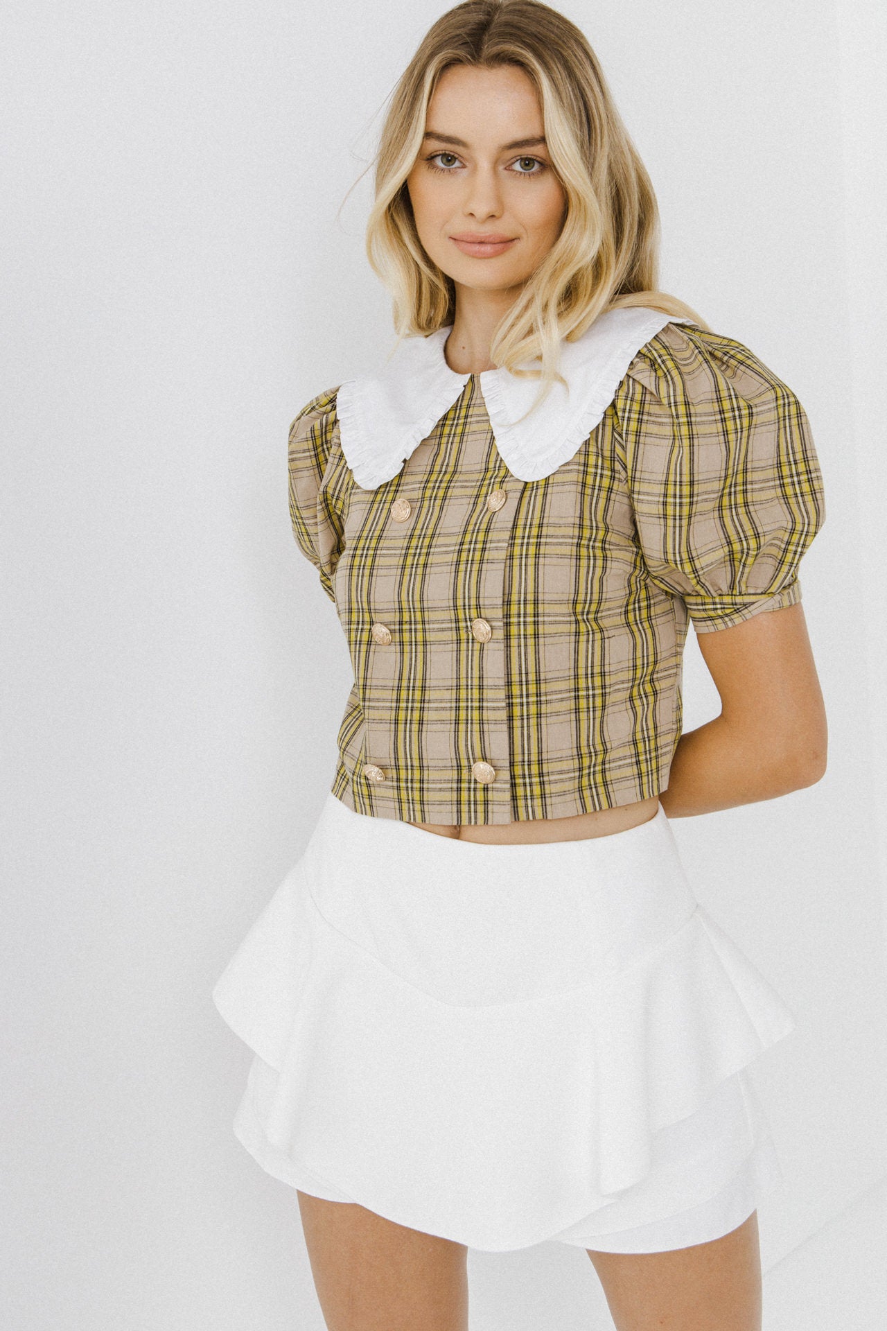 ENGLISH FACTORY - Oversized Collar Check Top - TOPS available at Objectrare