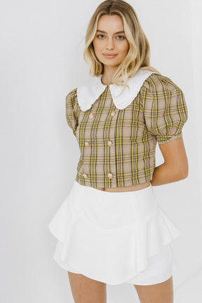 ENGLISH FACTORY - Oversized Collar Check Top - TOPS available at Objectrare