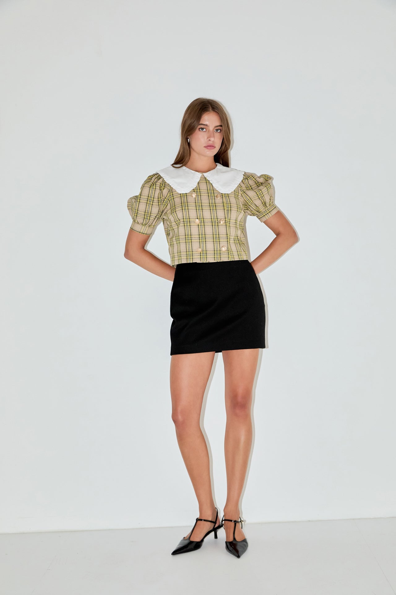 ENGLISH FACTORY - Oversized Collar Check Top - TOPS available at Objectrare