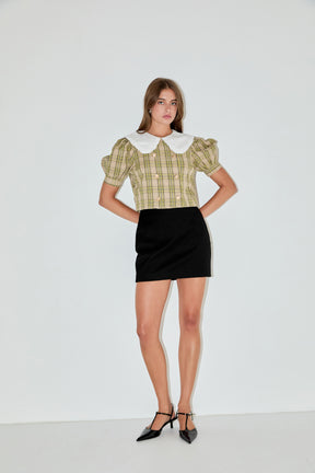 ENGLISH FACTORY - Oversized Collar Check Top - TOPS available at Objectrare