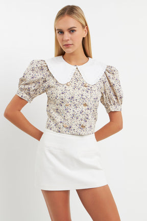 ENGLISH FACTORY - Oversized Collar Floral Top - SHIRTS & BLOUSES available at Objectrare