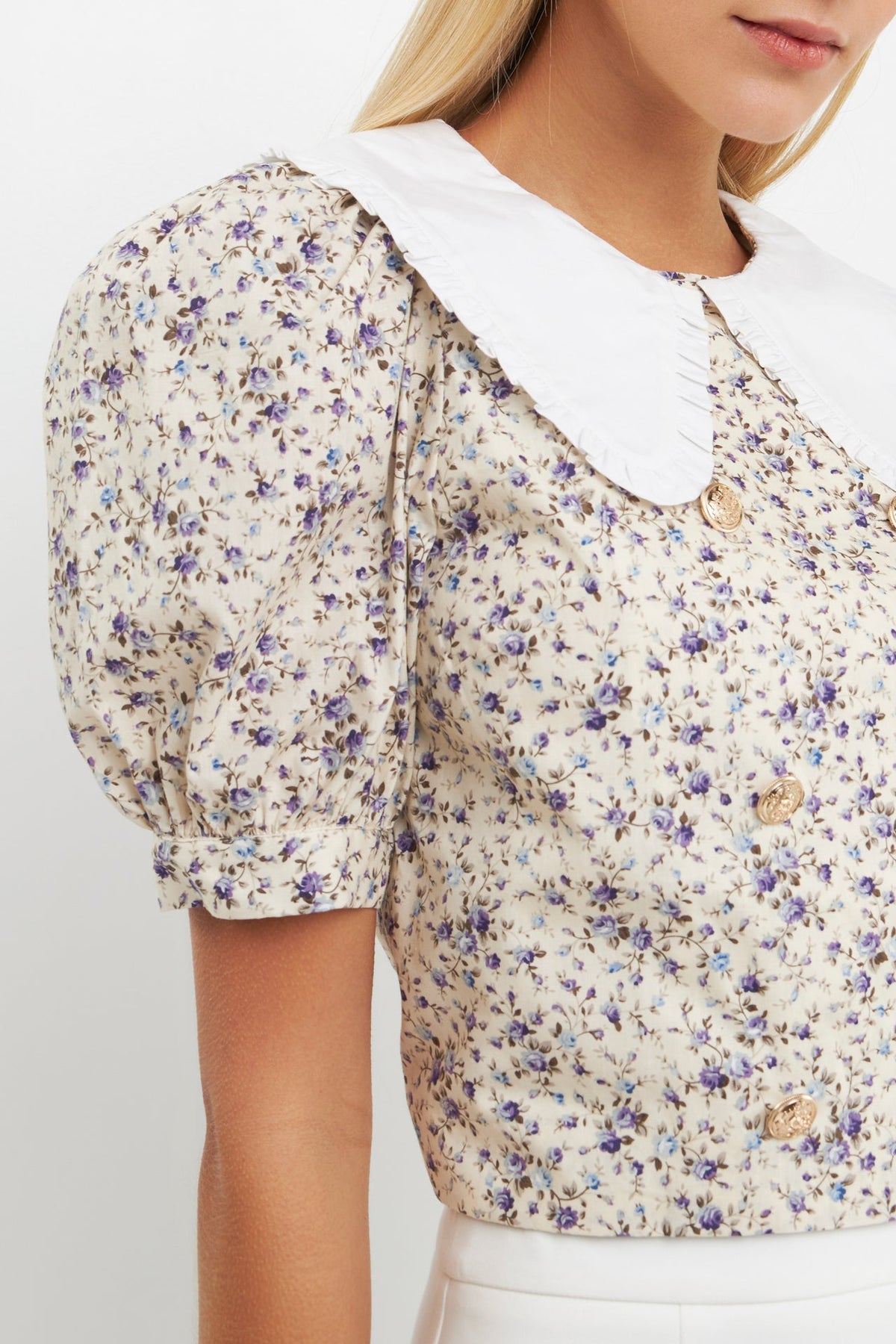 ENGLISH FACTORY - Oversized Collar Floral Top - Tops available at Objectrare