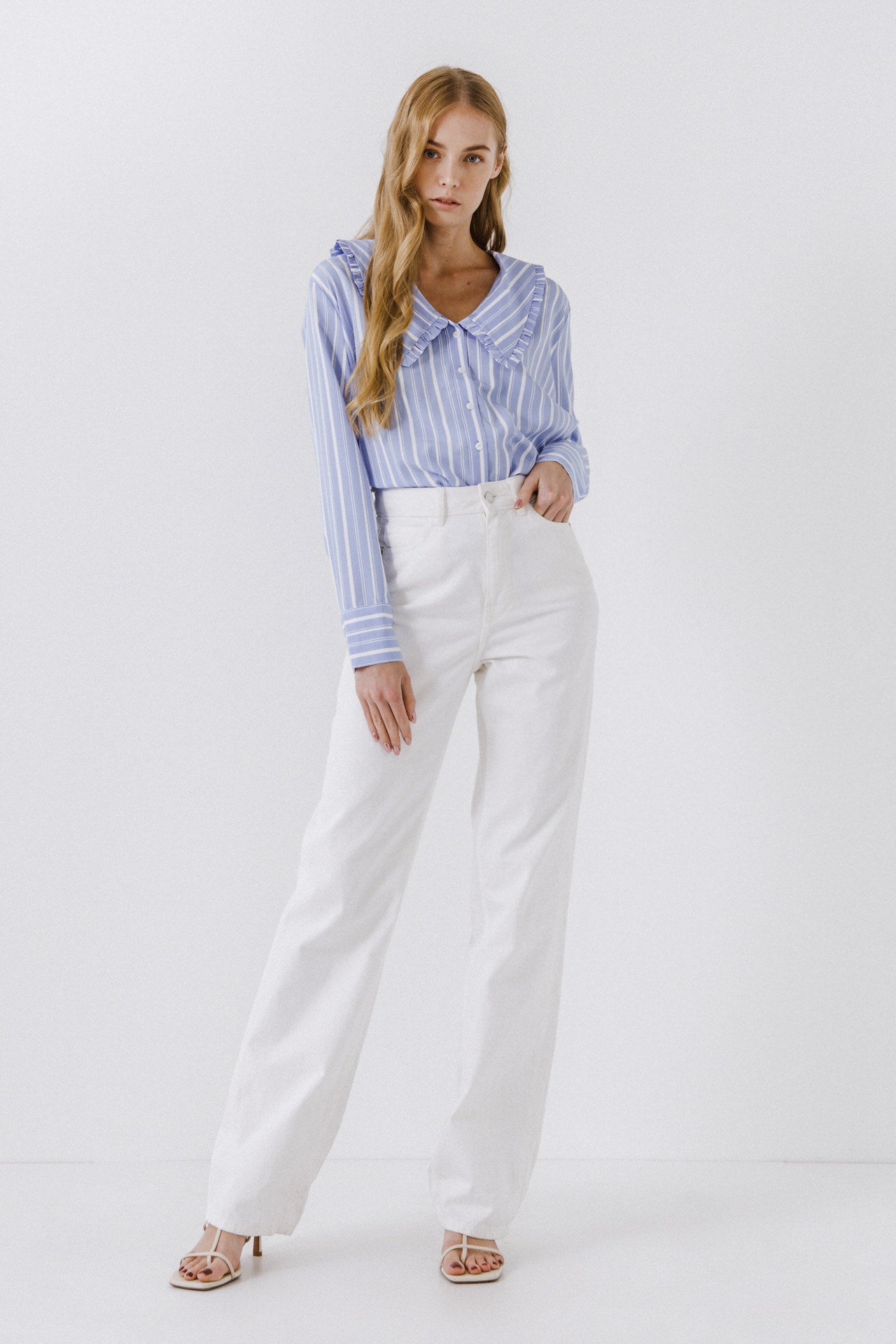 ENGLISH FACTORY - Ruffled-Collar Striped Shirt - BLOUSES available at Objectrare