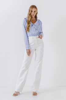 ENGLISH FACTORY - Ruffled-Collar Striped Shirt - BLOUSES available at Objectrare