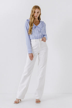 ENGLISH FACTORY - Ruffled-Collar Striped Shirt - BLOUSES available at Objectrare